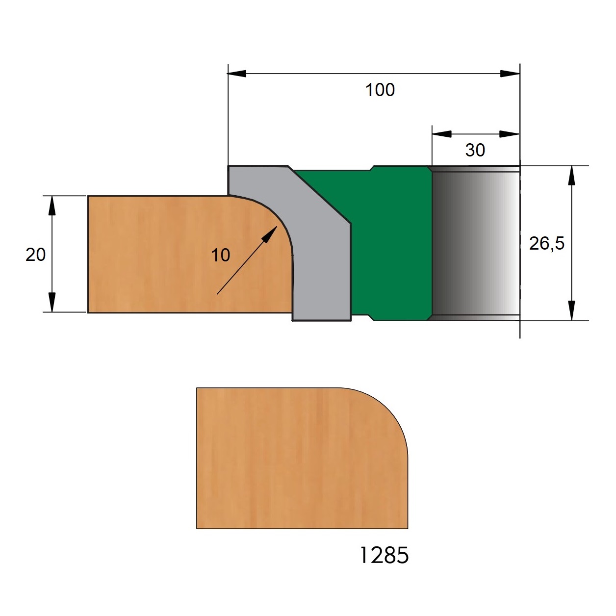 Fresa para Post-Forming Ø100 x 10 x 30 (Direita) - 4 Dentes - Cód. 1285.03